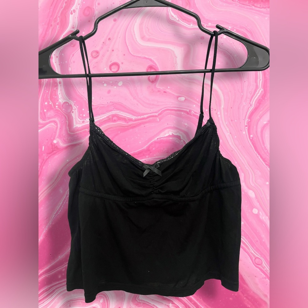 Edikted Black Spaghetti Strap Ruched Cami Top Y2K